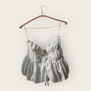 SHEIN Lace Up Ruffle Hem Tube Top